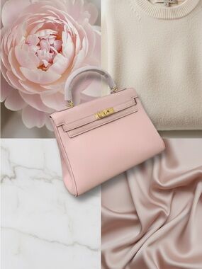 Structured Top-Handle Satchel in Pale Pink with Gold Hardware